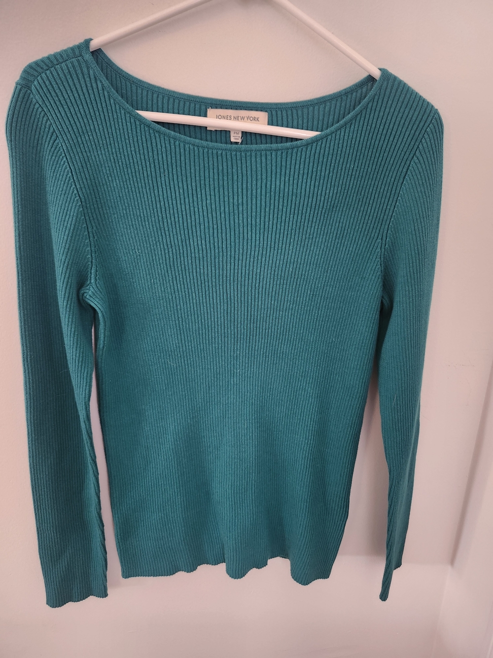 Jones New York Teal Ribbed Long-Sleeve Top